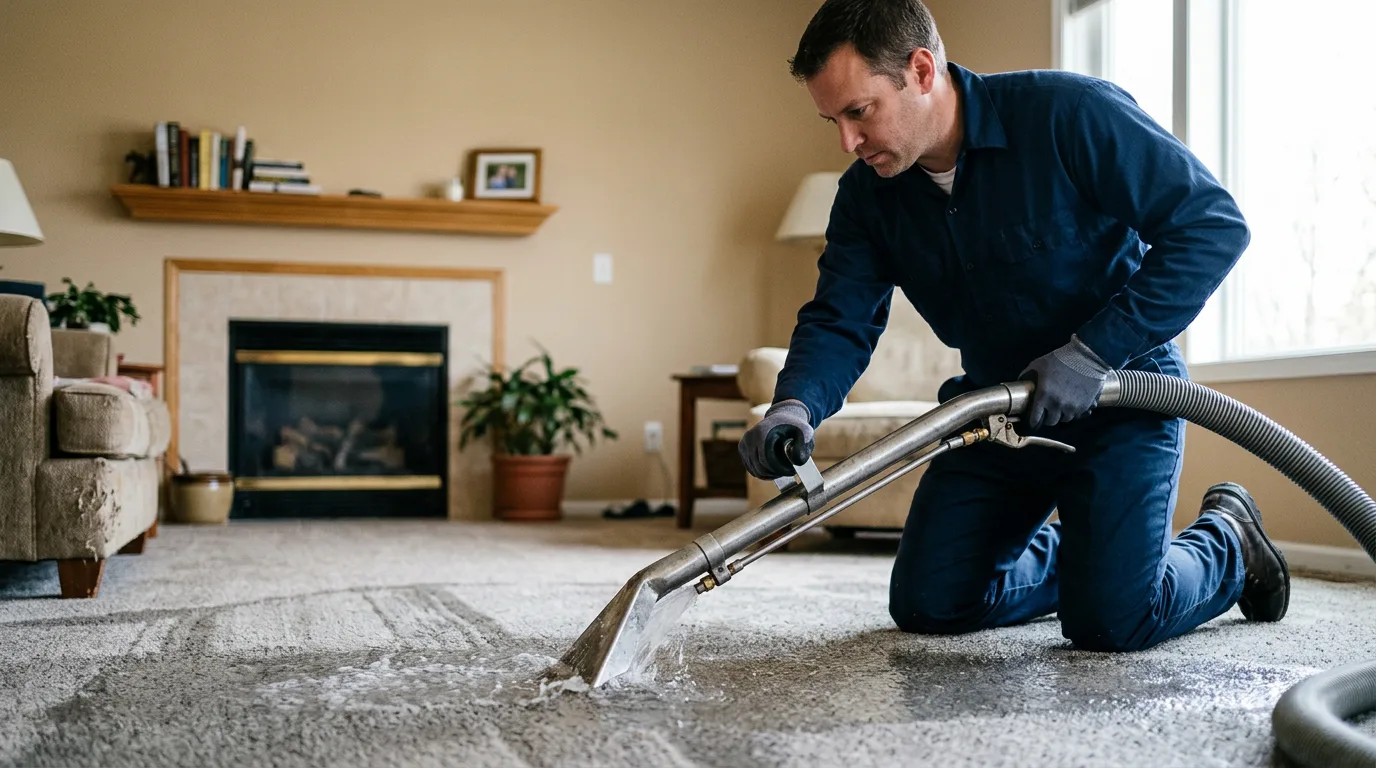 Water damage restoration technician working near Manly, IA